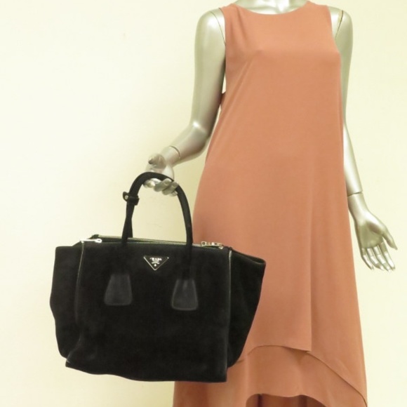 Prada Handbags - Prada Twin Pocket Tote Bag Black Suede